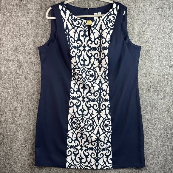 Emma Michelle Women's Sleeveless Shift Dress Size 18 W Navy White - Picture 2 of 8